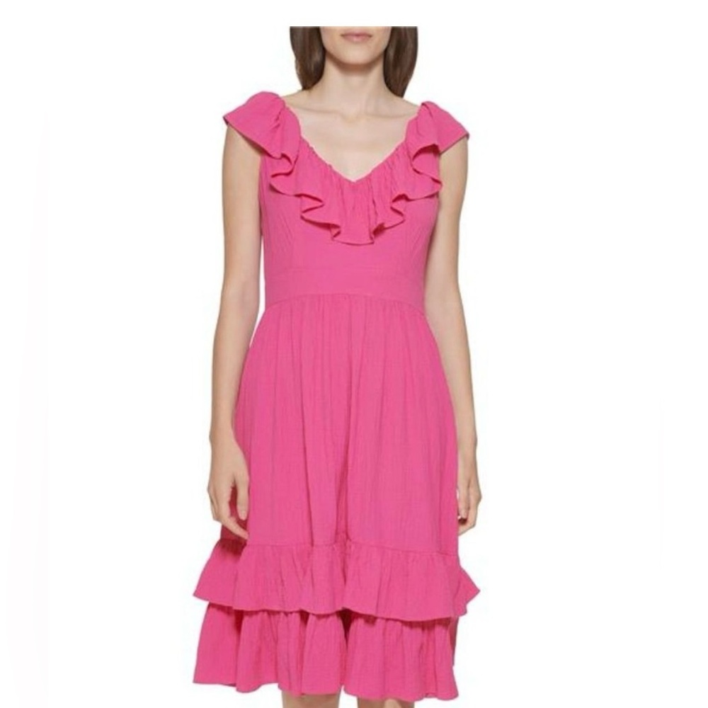 Calvin Klein Ruffle Hot Pink Dress Sleeveless